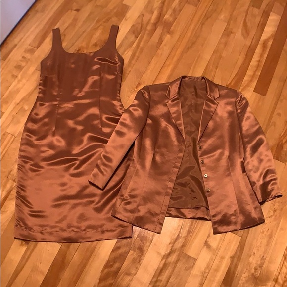100% Silk Bronze Dress and Blazer - Picture 1 of 10